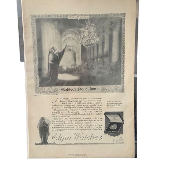 Vintage 1921 Elgin Watches Galileo’s Pendulum Ad Advertisement - Picture 2 of 4